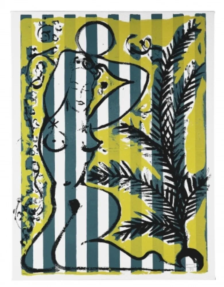 丝网印刷 Szczesny - Nude with Palms on Green Stripes