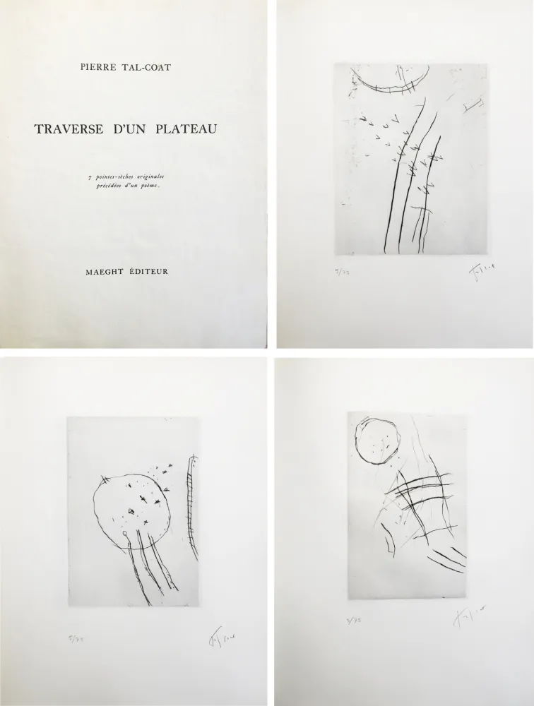 插图书 Tal Coat - TRAVERSE D'UN PLATEAU. 7 pointes sèches originales signées (1963).