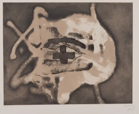 蚀刻版画 Tàpies - Pied et trait rouge