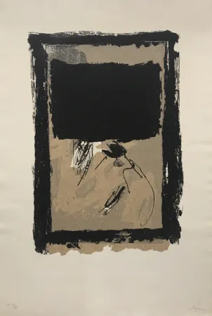 版画 Tàpies - Rectangle Noir et Collage