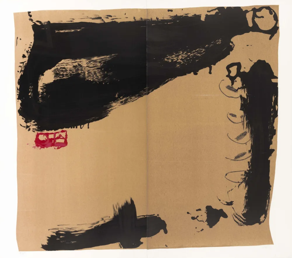 石版画 Tàpies - Rouge à gauche