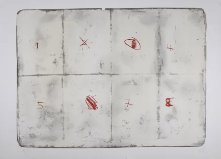 石版画 Tàpies - Toile pliée et chiffres, 1974 - Hand-signed