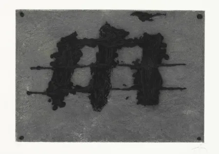 蚀刻飞尘法 Tàpies - Trois taches et trois lignes noires