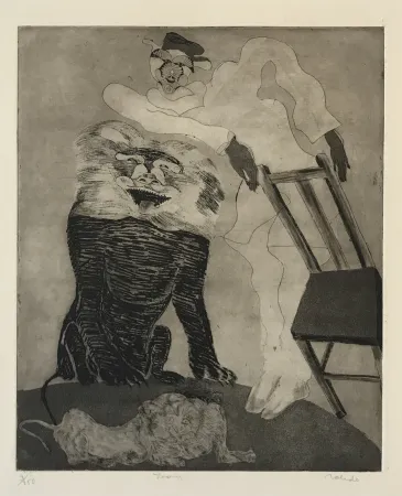 版画 Toledo - Lions with Man and Chair