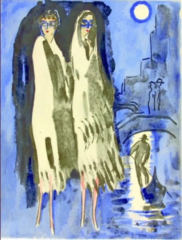 镂版印刷 Van Dongen - Venise- Two Woman at night