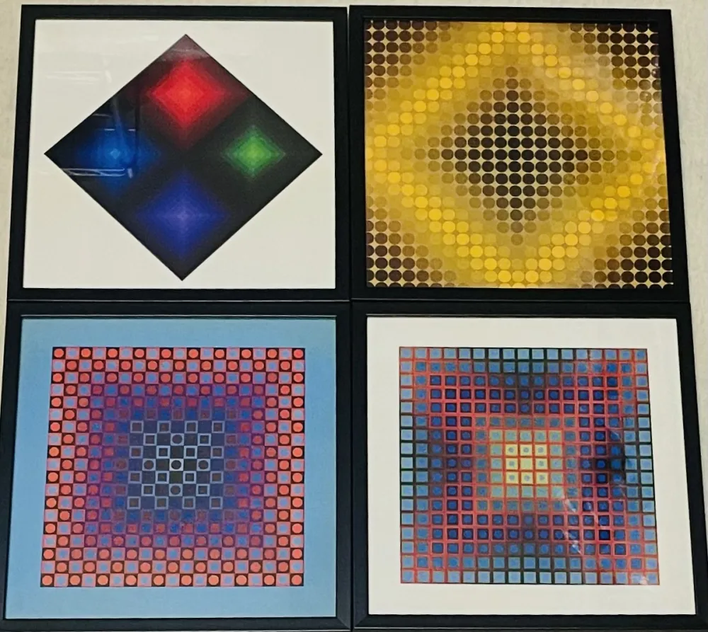丝网印刷 Vasarely - Lot Sérigraphies encadrés