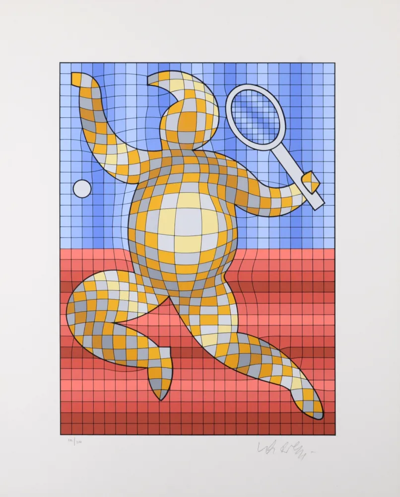 丝网印刷 Vasarely - Tennis player, 1987 - Hand-signed!