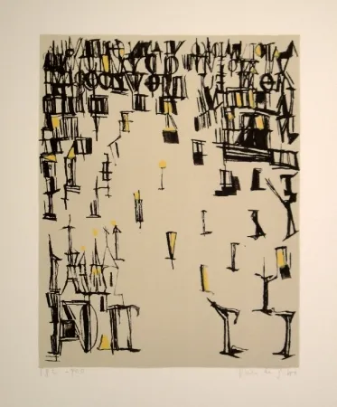 石版画 Vieira Da Silva - Les piétons de noël