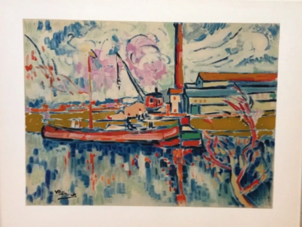 石版画 Vlaminck - Paysage de Chatou 