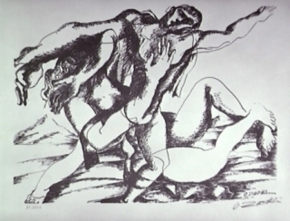石版画 Zadkine - Combat avec l'Amazone Hippolyte