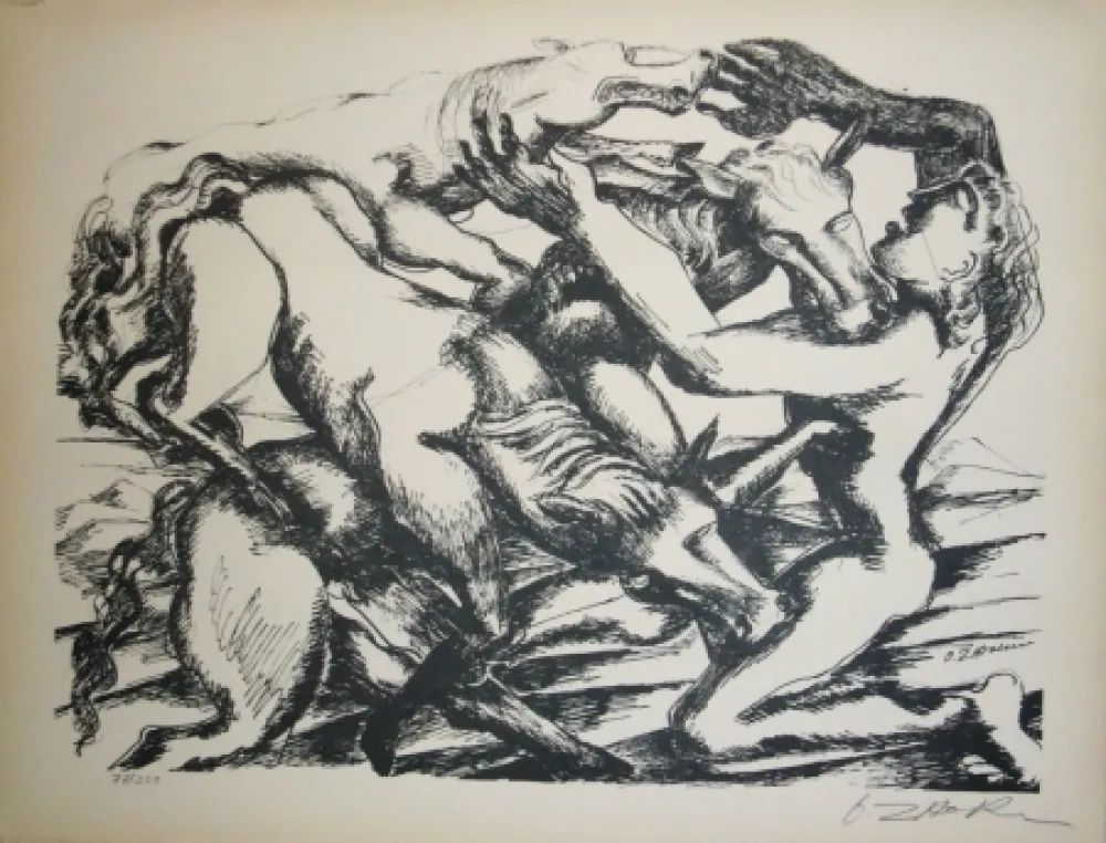 石版画 Zadkine - Les cavales de Diomède