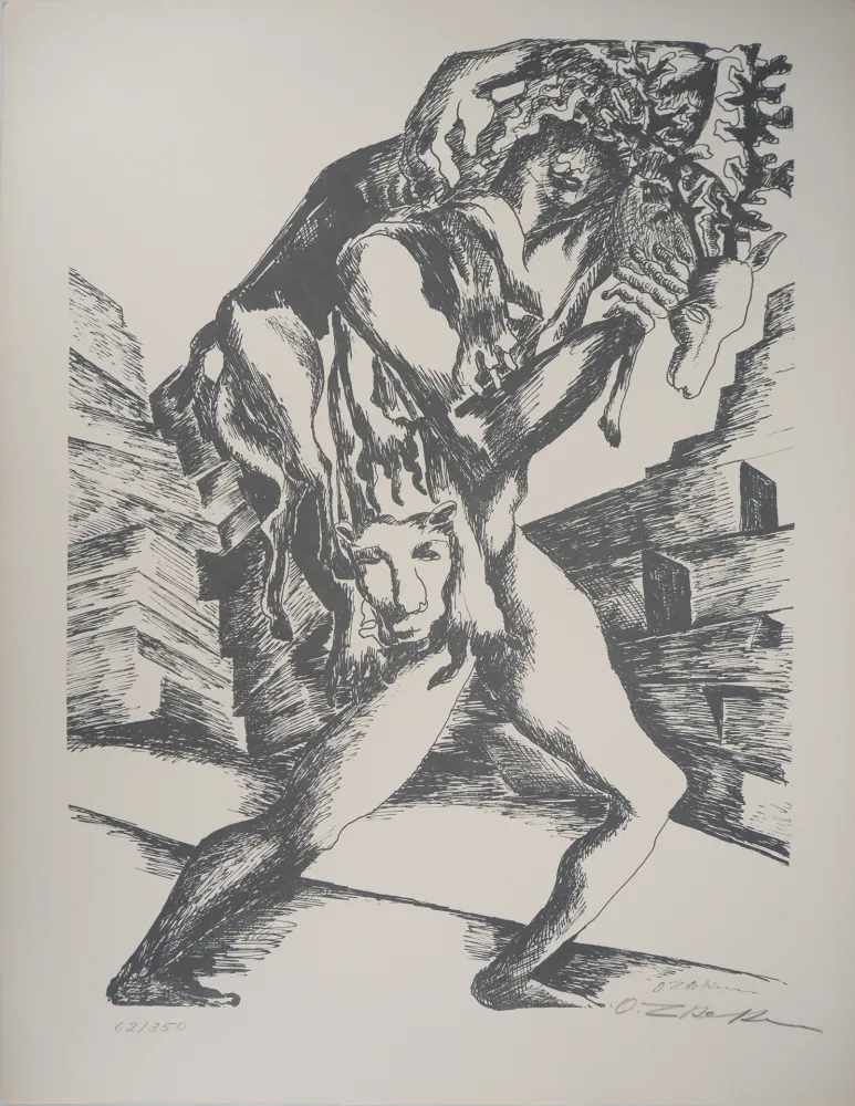 石版画 Zadkine - Mythologie Hercule et la biche de Cérynie
