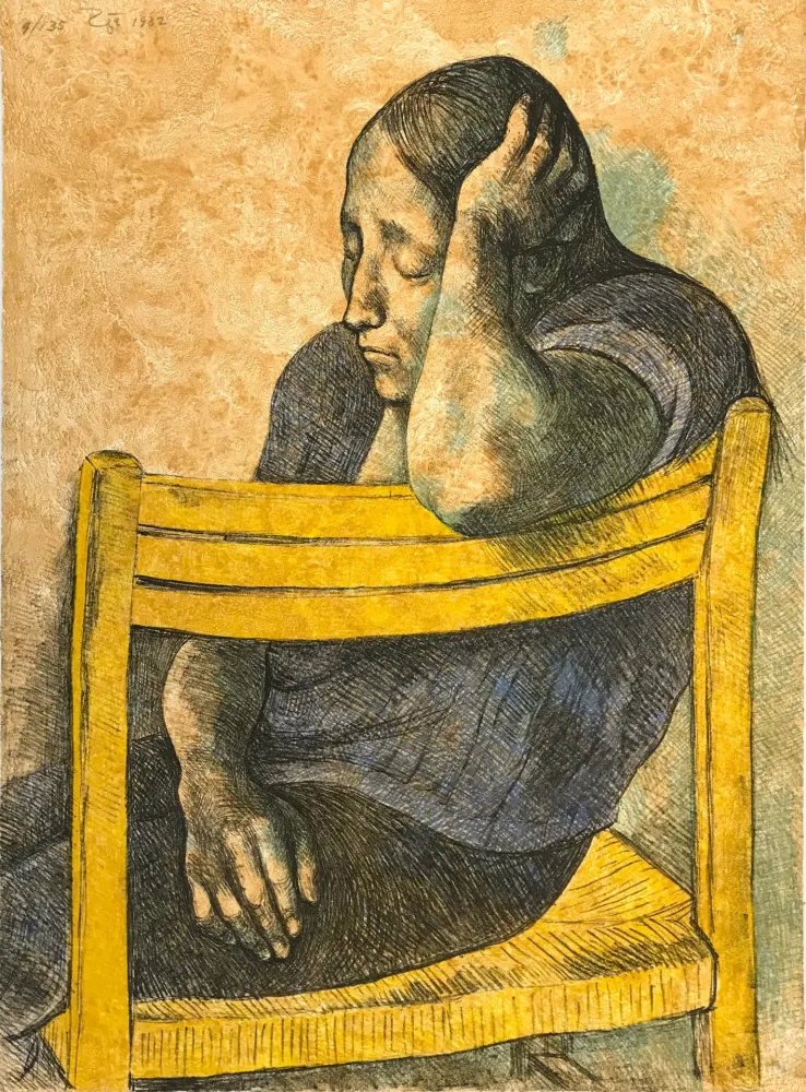 石版画 Zuniga - MUCHACHA EN UNA SILLA